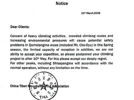 Everest pelo Tibet em 2008: problemas à vista