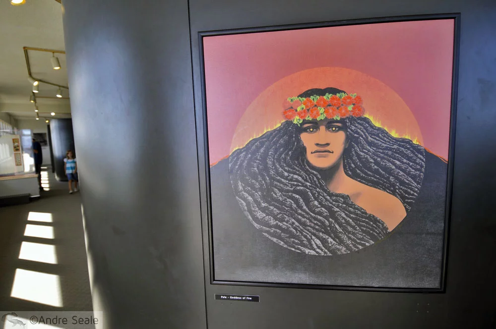 Pintura no Jaggar Museum - Parque Nacional dos Vulcões do Havaí - visita ao Kilauea