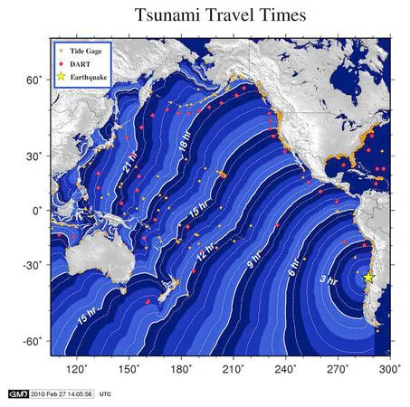 Mapa - tsunami no Havaí - terremoto do Chile