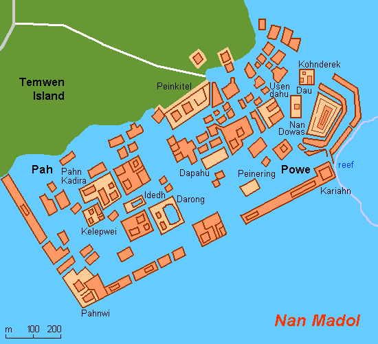 Mapa do sítio arqueológico de Nan Madol - Micronésia