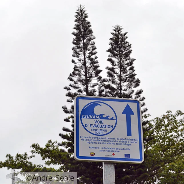 SInal de evacuação por tsunami - Costa nordeste da Nova Caledônia