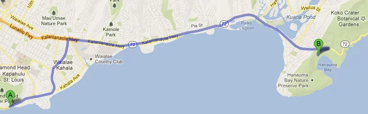Mapa do roteiro - Dois dias em Oahu
