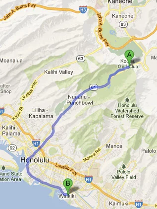 Mapa - Pali Lookout a Waikiki