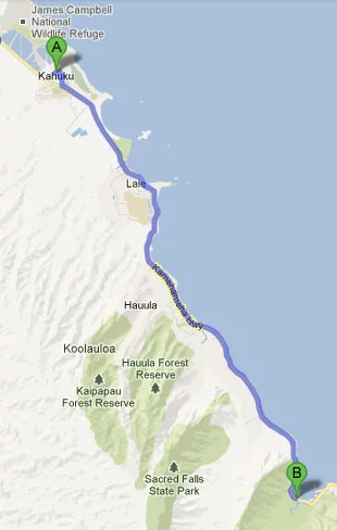Roteiro - Kahuku a Hauula - Havaí