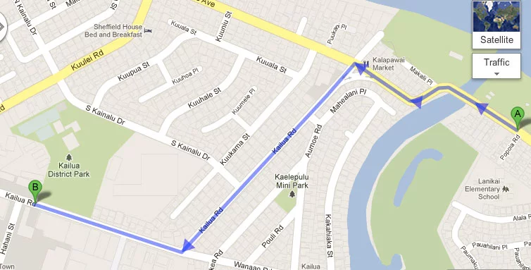 Mapa do roteiro dia 1 - Dois dias em Oahu