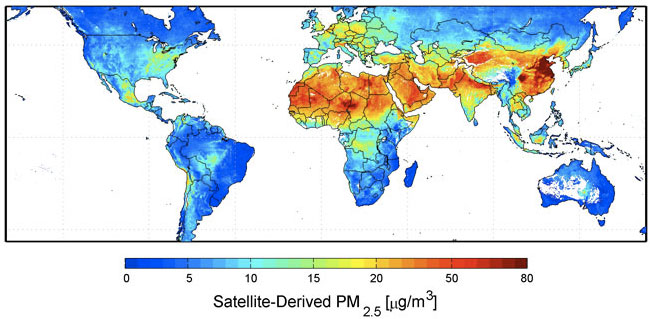 Mapa da NASA - poluição atmosférica