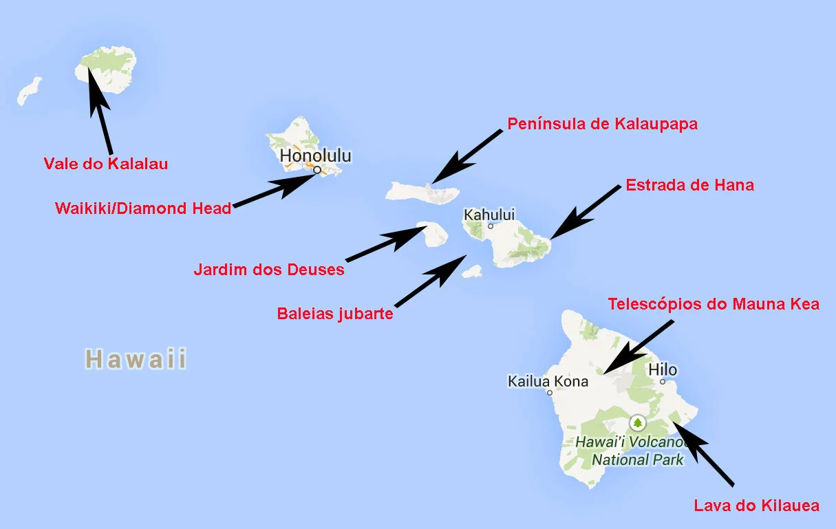 Mapa do Havaí do Globo Repórter