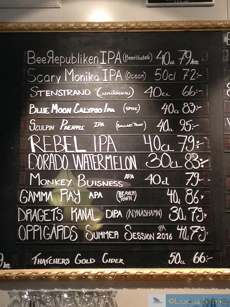 Menu de cervejas artesanais - Gotemburgo - Suécia