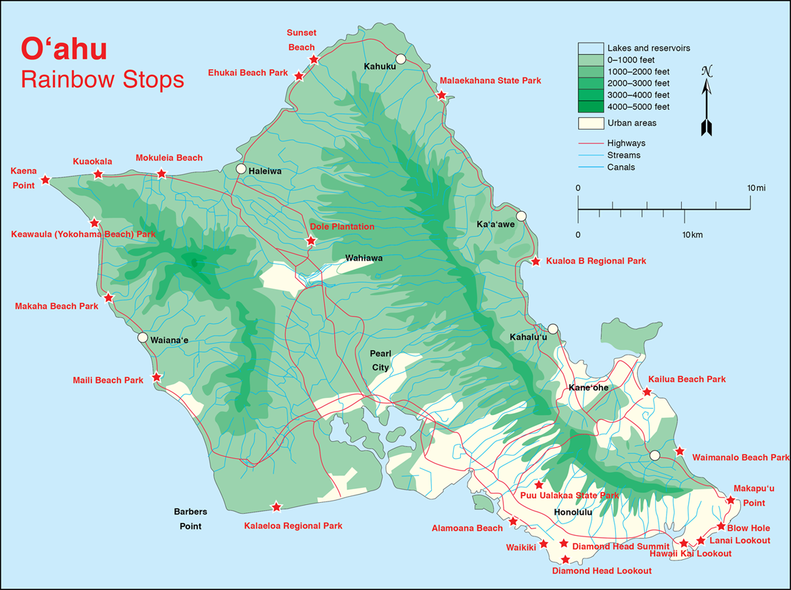 Mapa dos Rainbow Stops no Havaí