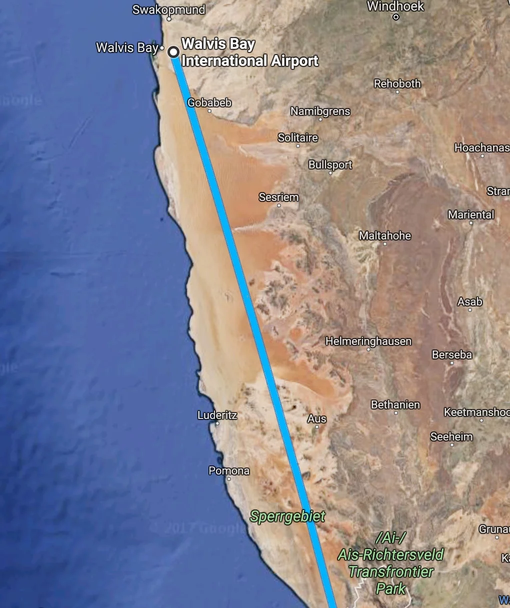 Rota do vôo Walvis Bay - Cidade do Cabo - Air Namibia