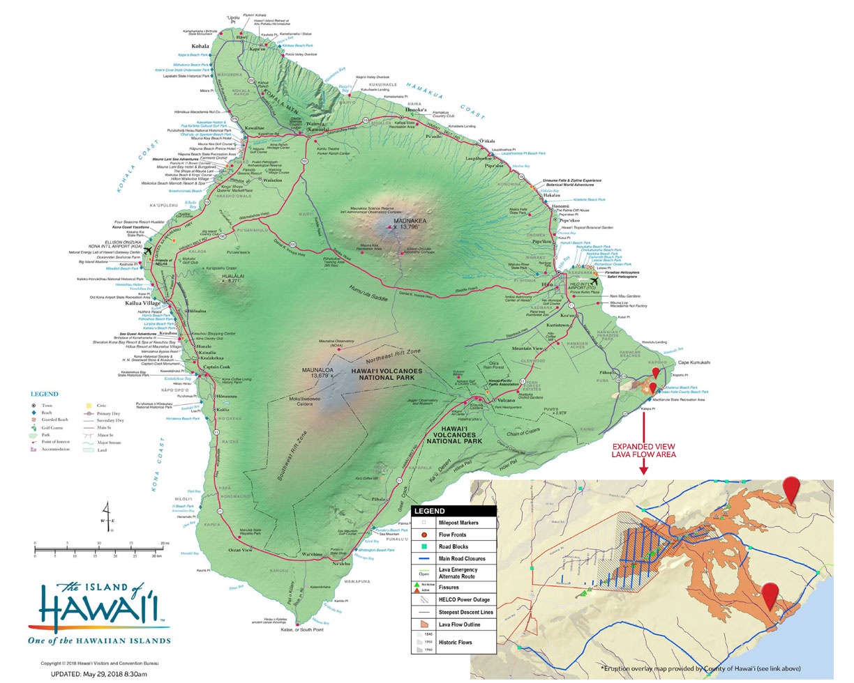 Mapa da Erupção do Kilauea - Maio 2018